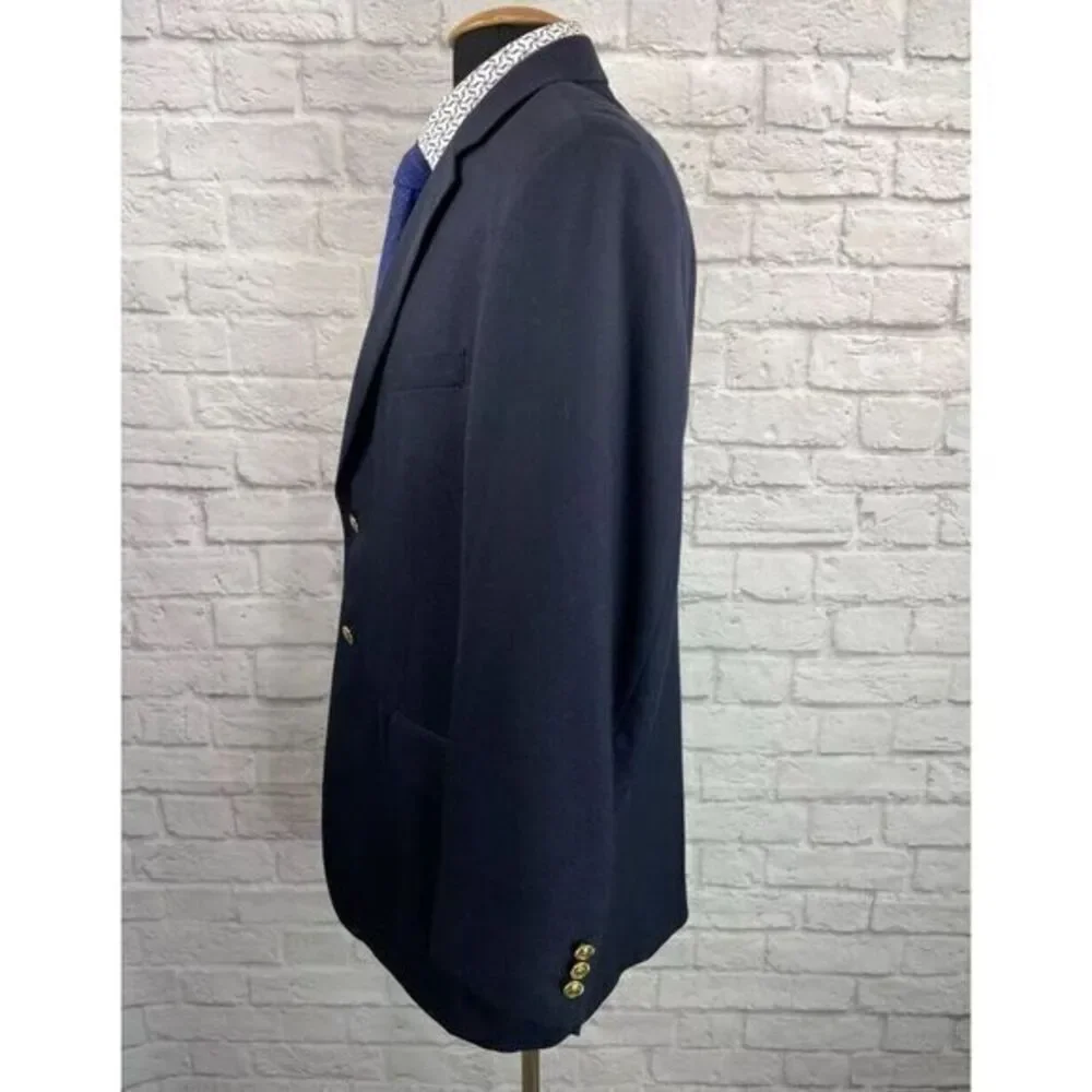 Vintage‎ EUC Stafford Navy Hopsack Blazer Sportcoat Gold Buttons Wool Blend 42 L
